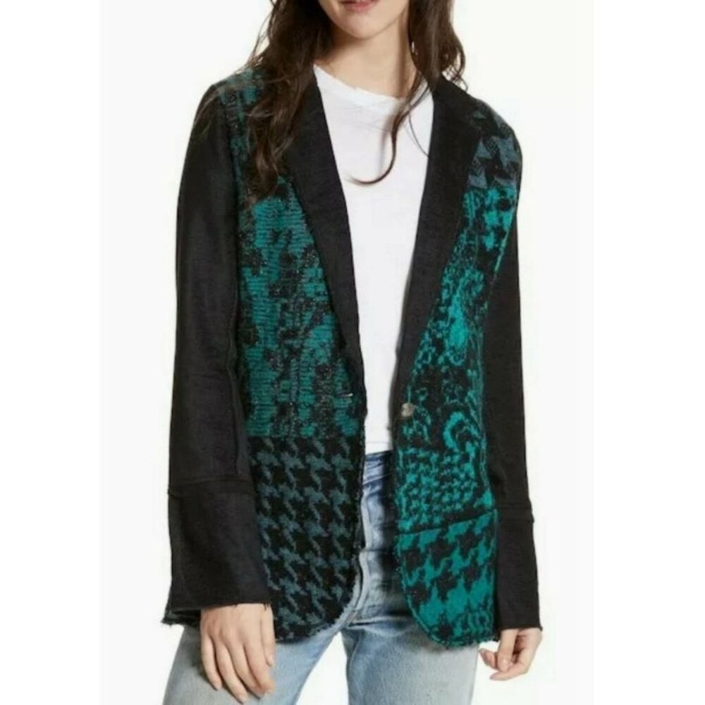 Free People Women's Blazer Jacket Sz M Black Combo Wool Blend Better Together - Picture 1 of 14